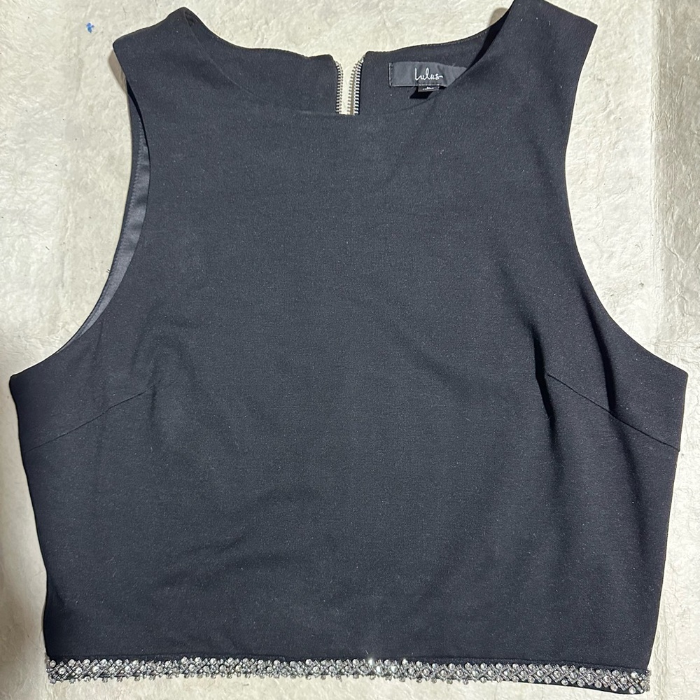 Lulu's Black Tank Top with Rhinestone Trim